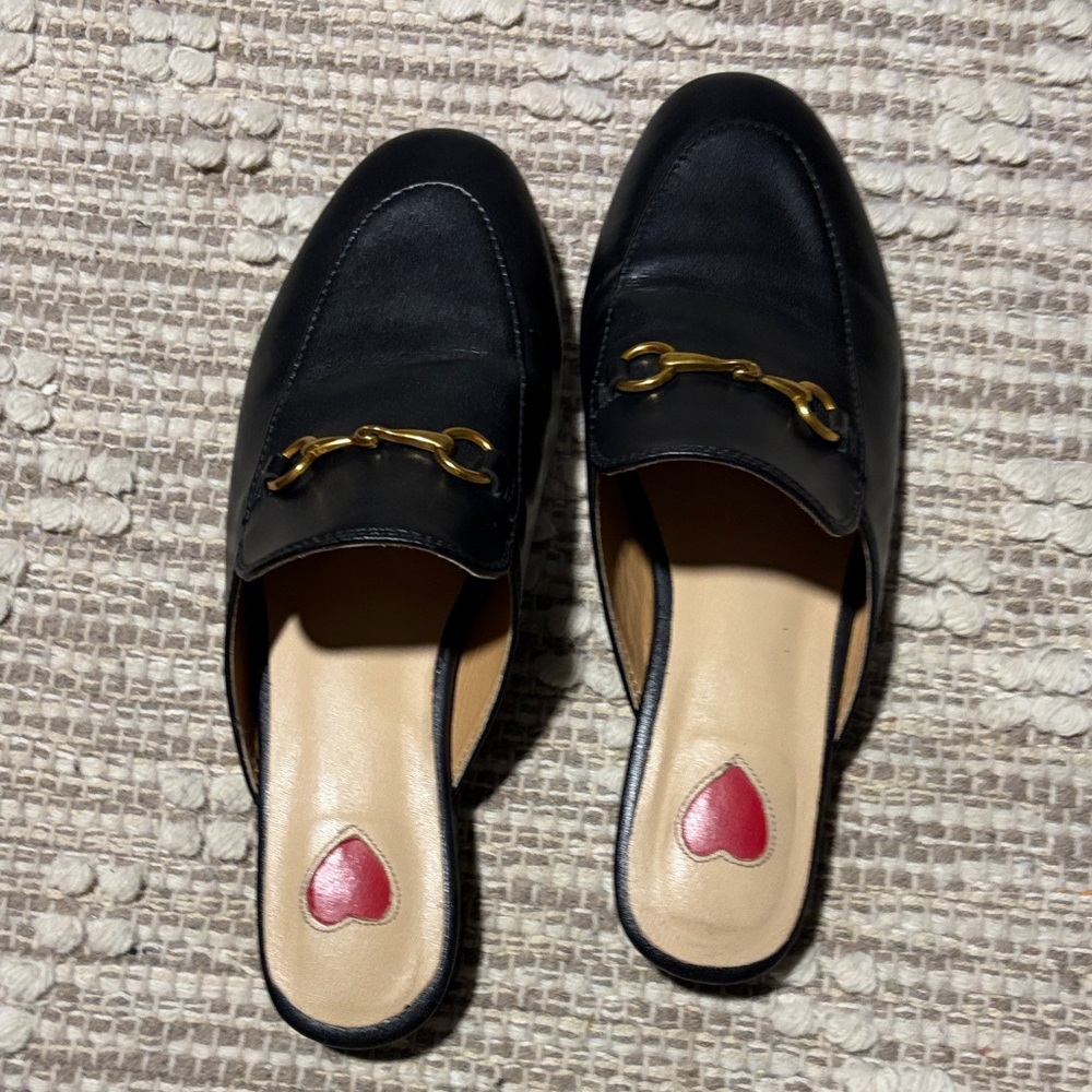 Aqua Black Mules with Gold Detail